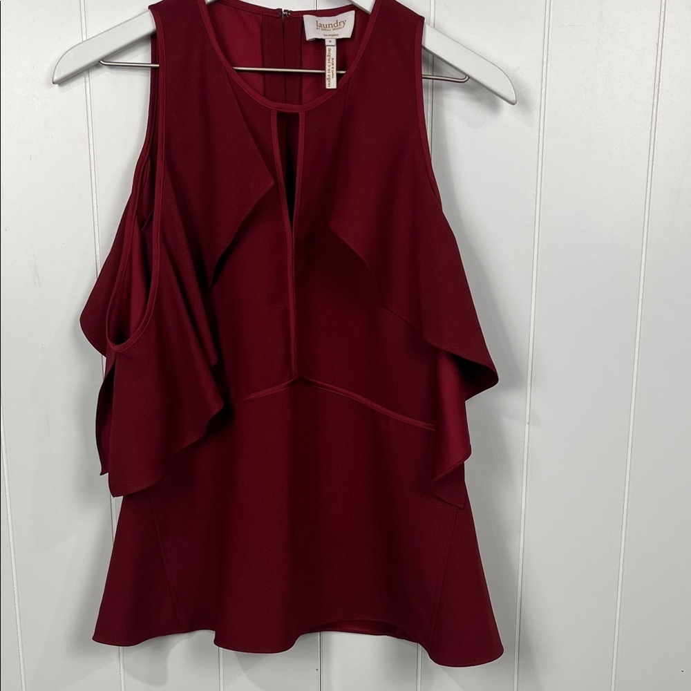 Laundry Womens Top 6 Burgundy Sleeveless Cold Shoulder Flounce Flare 100% Poly
